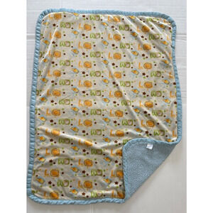 Nuby Lion Giraffe Stars Monkey Blue Yellow Sherpa Baby Blanket Lovey L for ABC